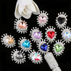 Heart Crown Rhinestone Beads Fancy Faceted Circle Badge 10pcs