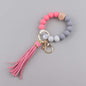 Silicone Beaded Wristlet Keychain with Leather PU Tassel in Pastel Colors 8
