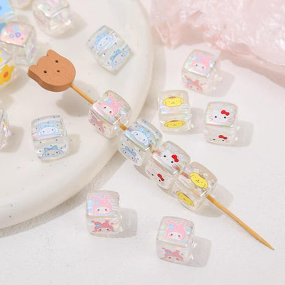 Clear Square Acrylic Beads 14mm Sanrio Cartoon Designs 10pcs 3