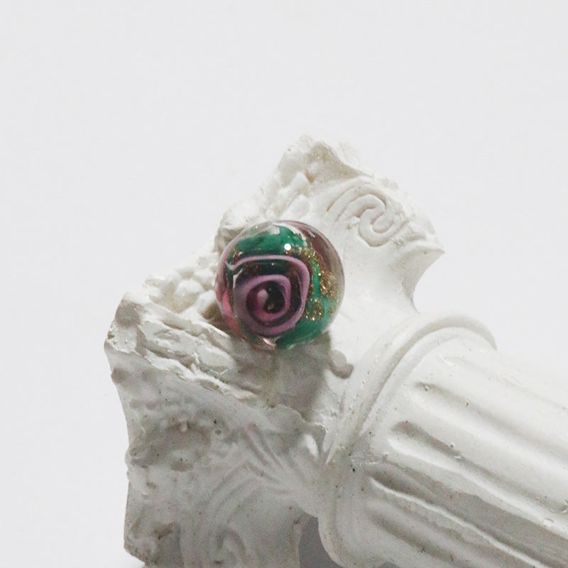 Electroplated Flower Glass Beads 12mm Glow in the Dark Gold Sand 5pcs 13