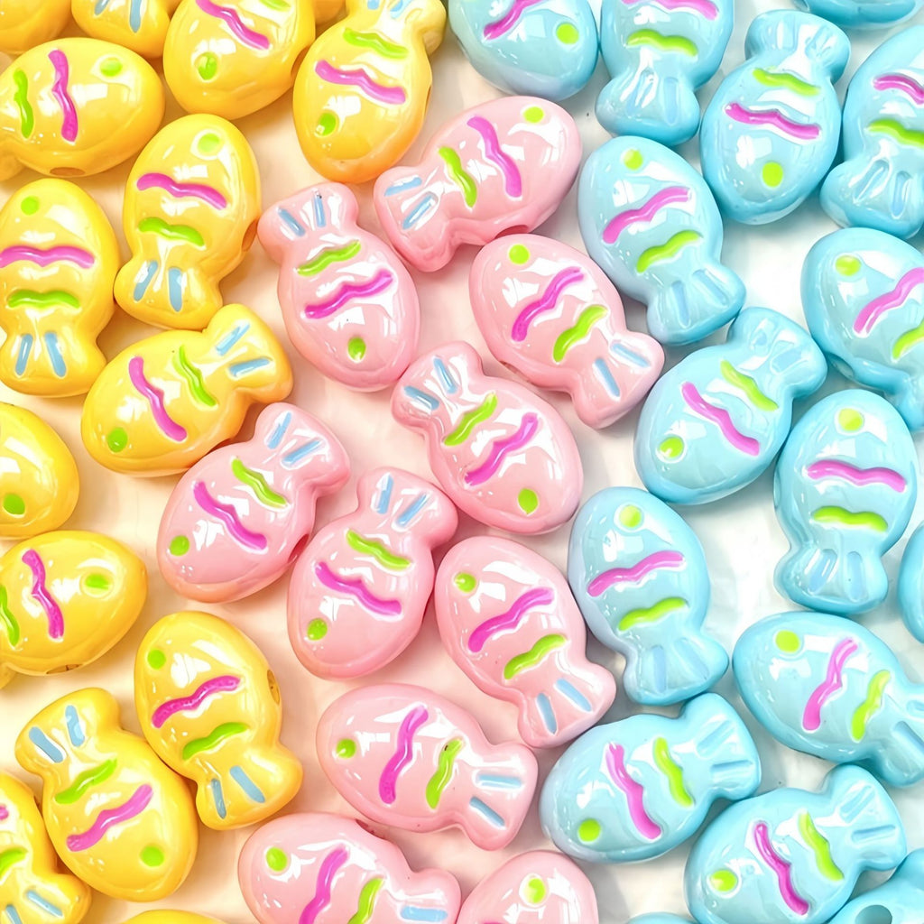 Painted Fish Acrylic Beads 22x13mm Glossy Pastel Neon Wavy Lines 10pcs 2