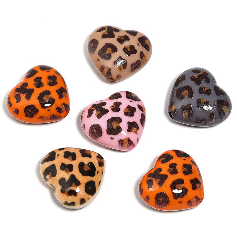 Heart Acrylic Beads 29mm Plaid and Leopard Print Mixed 20pcs 5