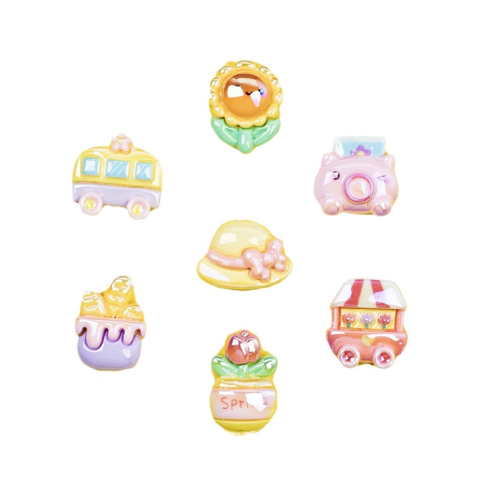 Plating Sunflower and Bus Resin Beads Glossy Multicolor 10pcs 5