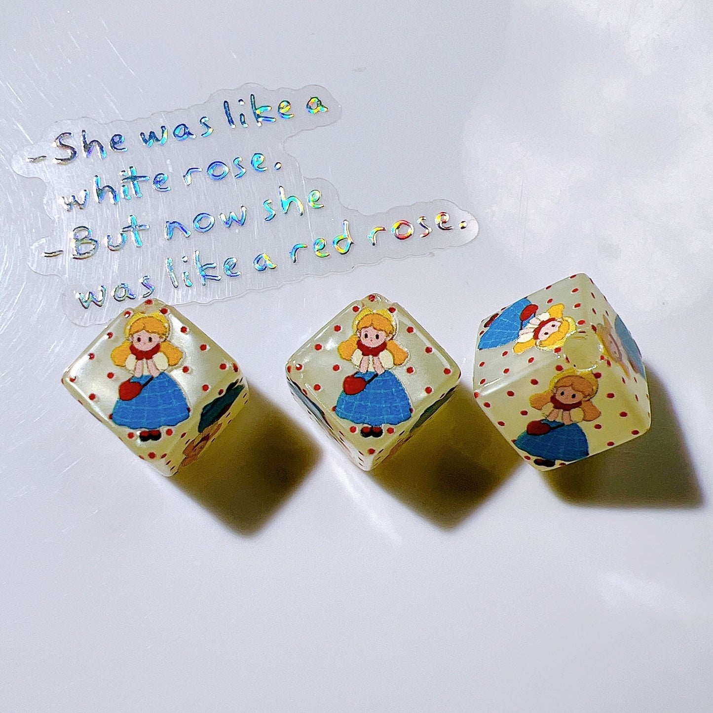 Pretty Girl Printed Square Acrylic Beads 14mm Diagonal Hole 10pcs 11