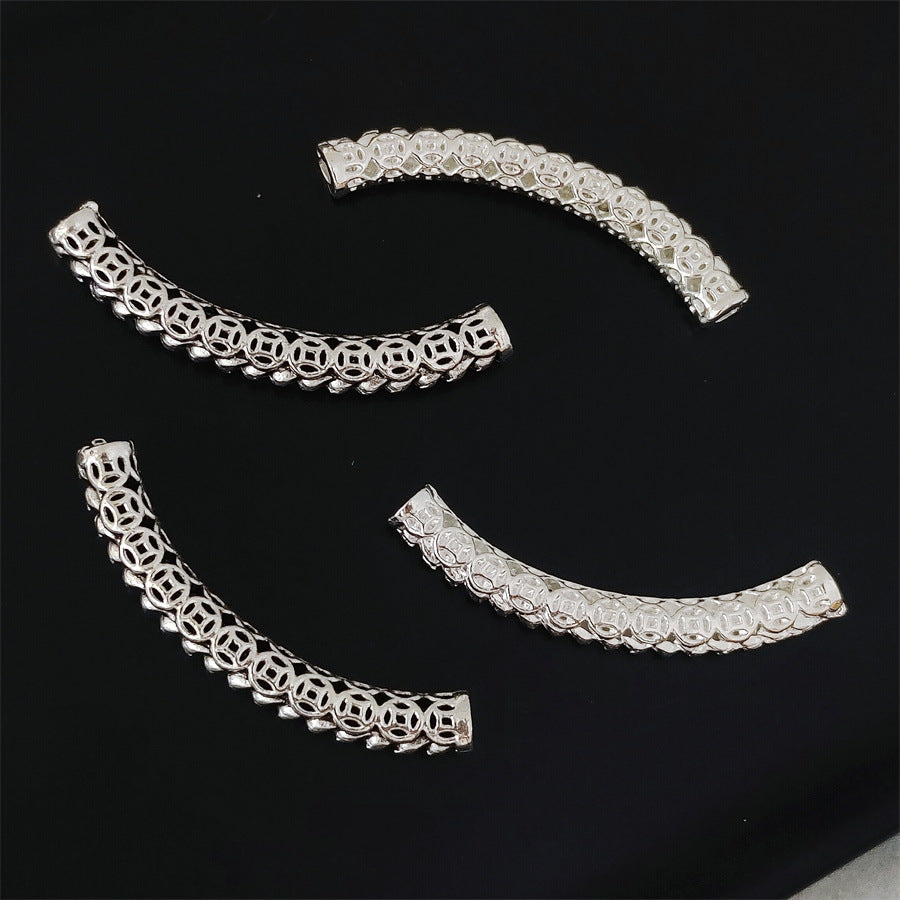 Tube Metal Beads 35mm Ancient Coins Pattern Curved 30pcs