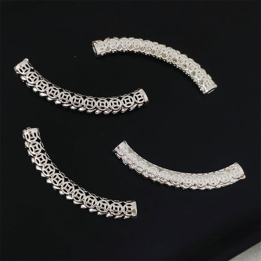 Tube Metal Beads 35mm Ancient Coins Pattern Curved 30pcs