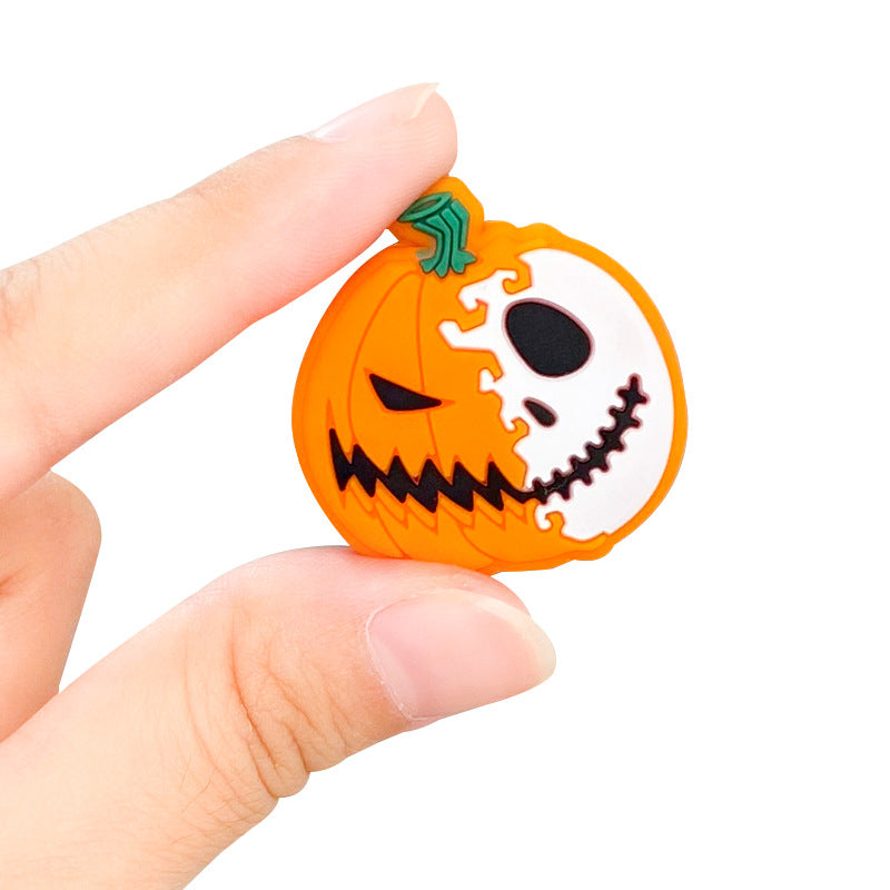 Silicone Focal Beads Halloween Pumpkin Split Design Circle Badge 20pcs 2