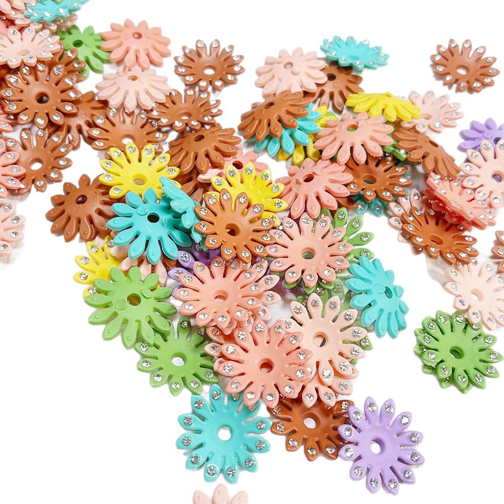 Acrylic Flower Spacer Beads 23mm Rhinestone Encrusted 100pcs 5