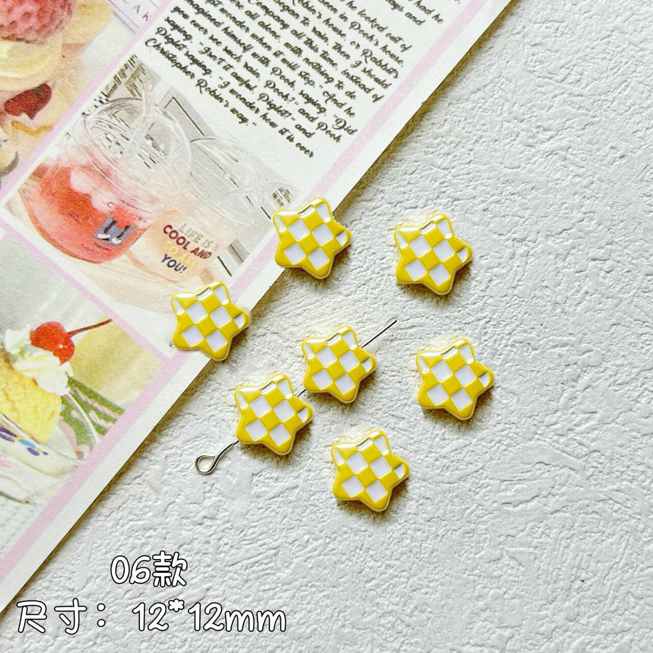 Star Metal Beads 12mm Baking Painted Plaid Pattern 10pcs 11