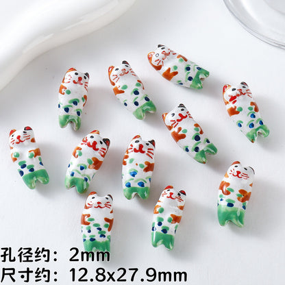 Hand Painted Animal Ceramic Beads Cute 3D Design 2pcs 17