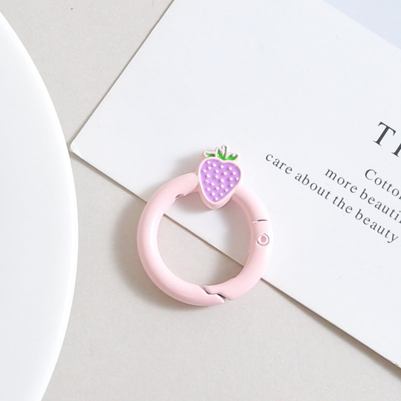 Strawberry Painted Circle Zinc Alloy Trigger Spring Keyrings 6pcs 32mm 12