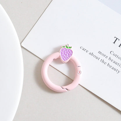 Strawberry Painted Circle Zinc Alloy Trigger Spring Keyrings 6pcs 32mm 12