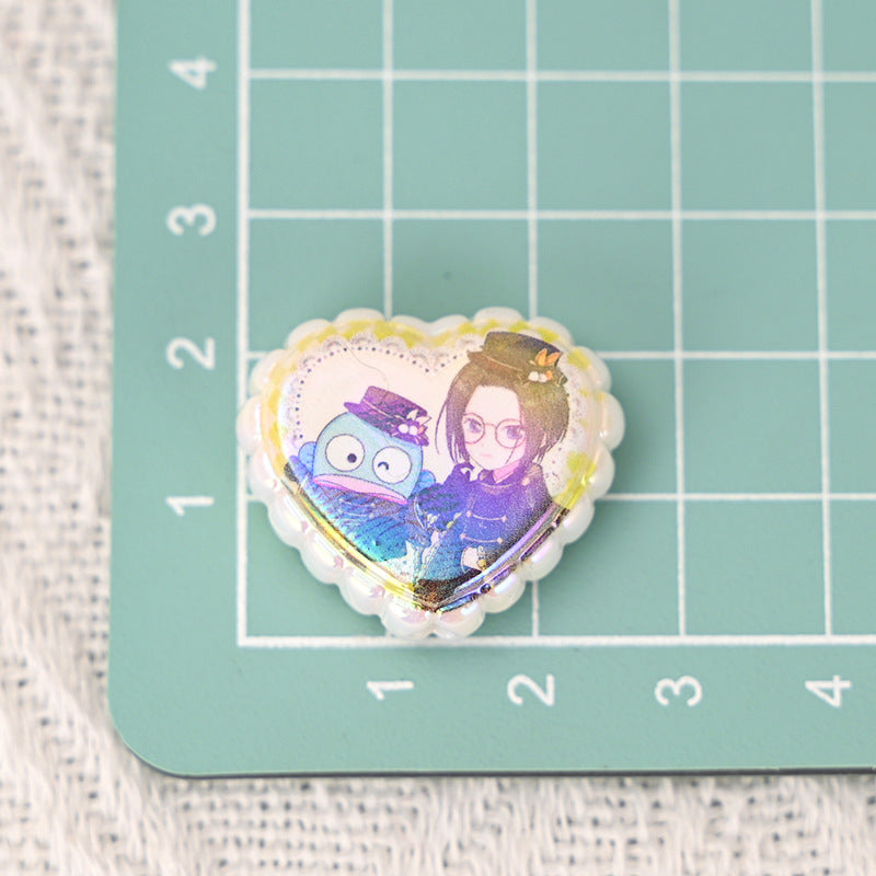 Plating Lace Heart Acrylic Beads 26mm Anime Character Double-Sided Printed 10pcs 4