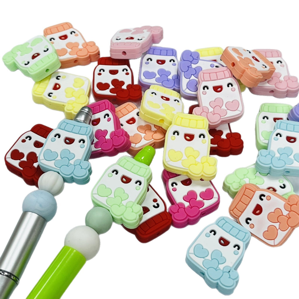 Silicone Focal Beads Macaron Heart Shaped Bottle Pastel Colors 20pcs 5