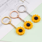 Sunflower Keychain Stainless Steel Yellow Petals Silver Gold Rose Gold