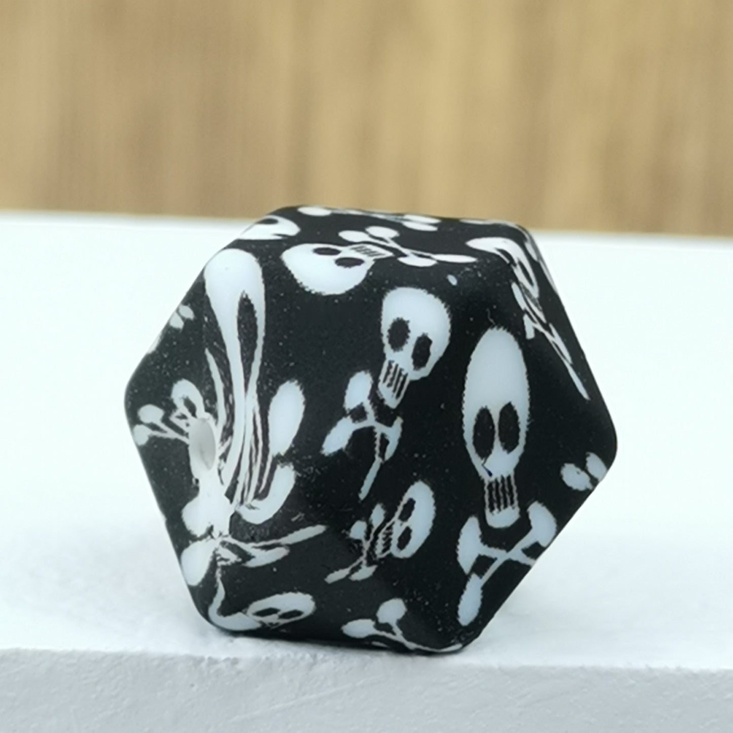 14mm Hexagon Silicone Beads Printed Camouflage Leopard Design 50pcs