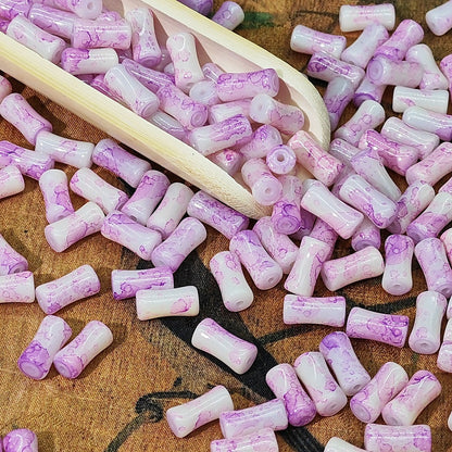Painted Bamboo Tube Glass Beads 6X12mm Marbled Earth Tone 50pcs 20