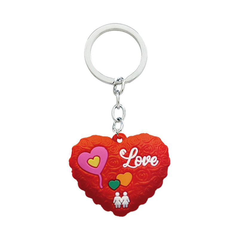 PVC Heart Keychain Large Red Love Rose Texture 5