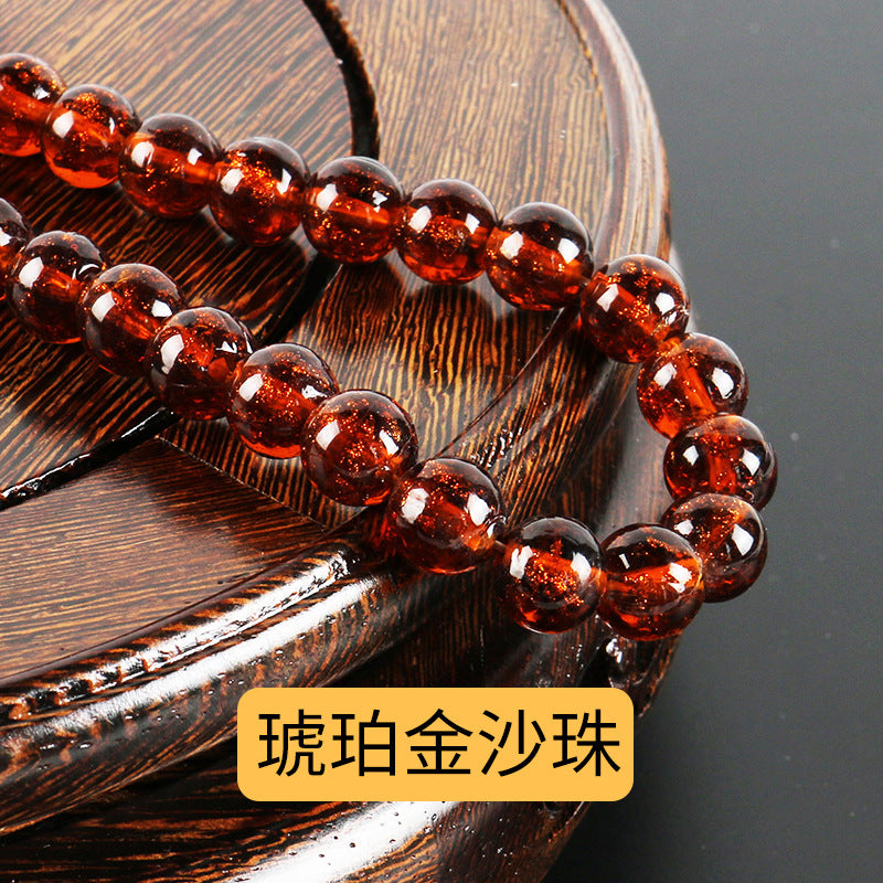 Lampwork Glass Beads Round 8-12mm Dyed Core Gold Foil 100pcs 13