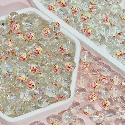 Transparent Round Glass Beads 10mm Cartoon Character Printing 100pcs 22