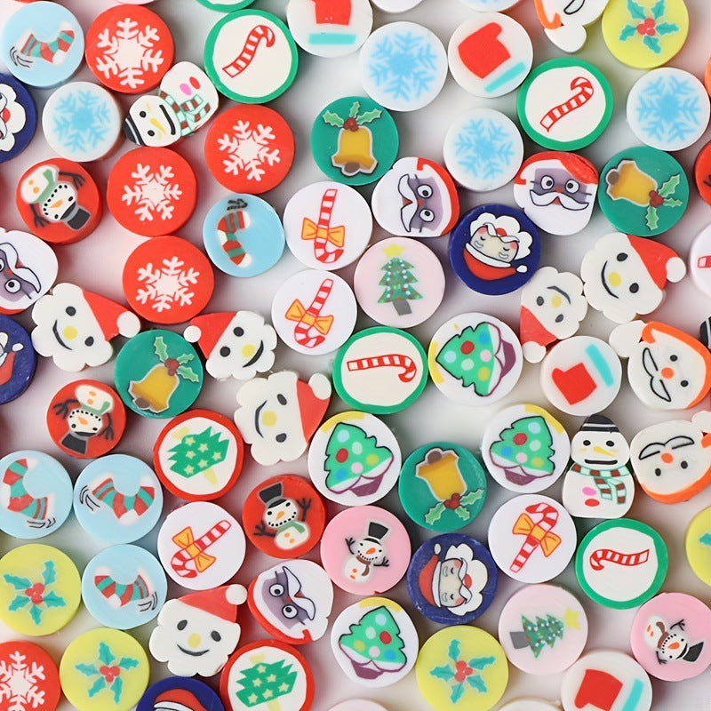 Christmas Flat Clay Beads 10mm Festive Icons Mixed Colors 100pcs