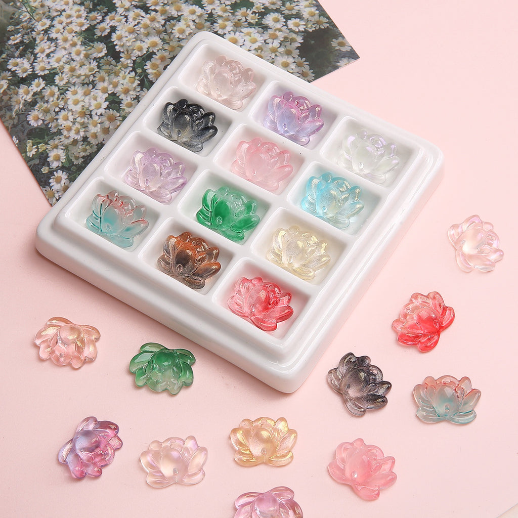 Lotus Transparent Glass Beads 16x21mm Pastel Colors 5pcs 4