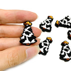 Silicone Focal Beads Christmas Tree Cow Print with Mustard Star 20pcs 5