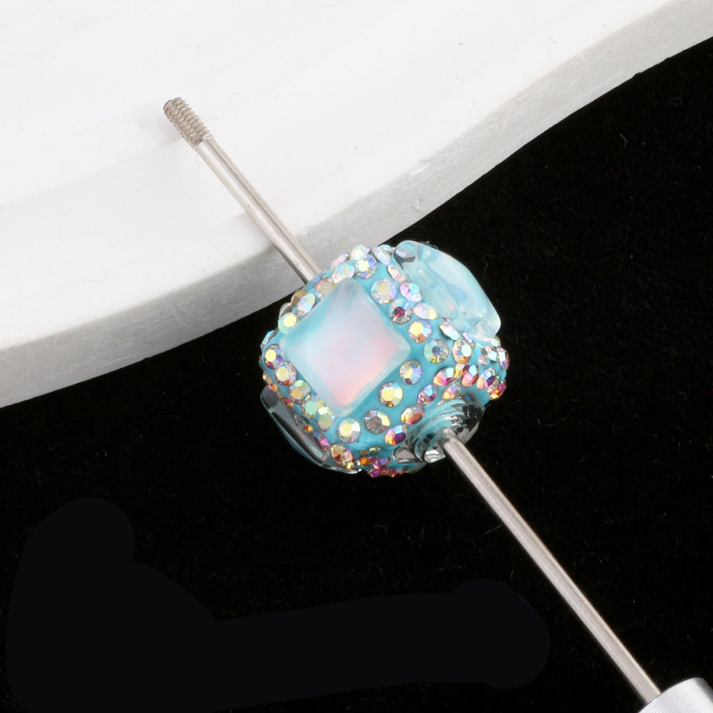 Opal Wrapped Polymer Clay Square Rhinestone Beads 20mm 6pcs 11