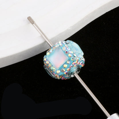 Opal Wrapped Polymer Clay Square Rhinestone Beads 20mm 6pcs 11