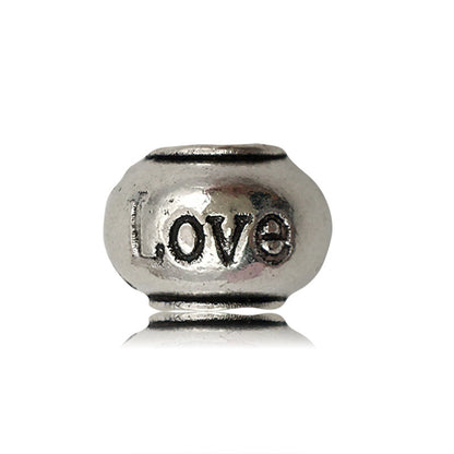 Heart Metal Beads Large Hole Antique Silver Tone 50pcs 9