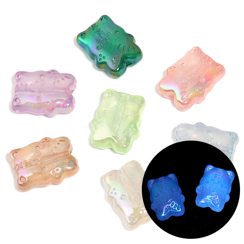 Glow In The Dark Biscuit Bear Acrylic Beads 24mm Pastel Iridescent 50pcs 6