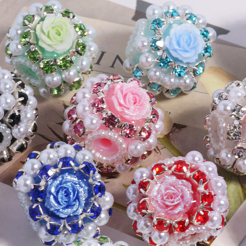 Fancy Rose Rhinestone Beads 25mm Polymer Clay Encrusted 5pcs 14