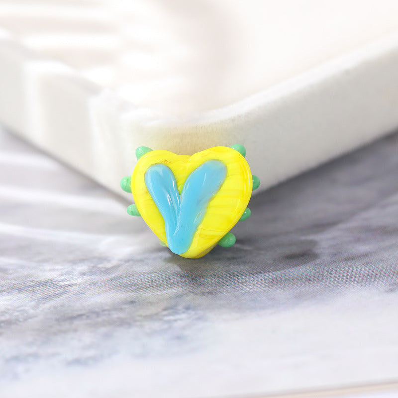 Lampwork Glass Beads Heart 14x17mm Hand Painted Two Tone Dotted 25pcs 8