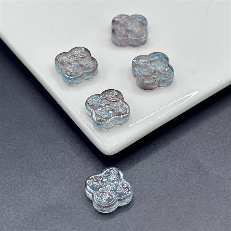 Transparent Clover Shape Glass Beads 14mm Soft Smoky Blue 100pcs 13