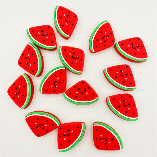 Silicone Focal Beads Watermelon Smiling Face Vibrant Colors 10pcs