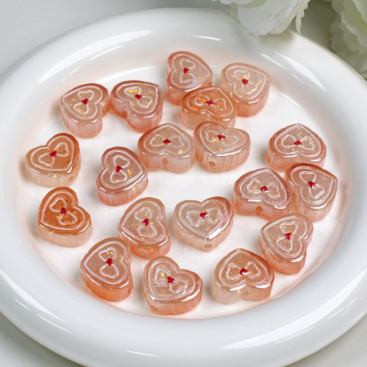 Bow Pattern Heart Resin Beads 20mm Colorful Mixed 10pcs 18