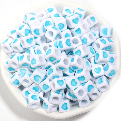 Square Acrylic Beads 6.7mm Glossy Dripping Oil Love Design 100pcs 8