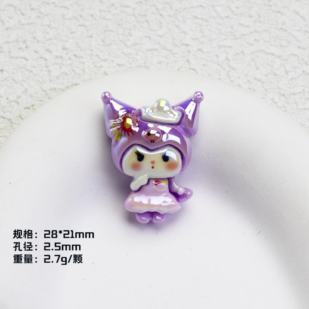 Glossy Purple Kuromi Resin Beads 10pcs Vibrant Floral Details 7