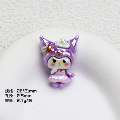 Glossy Purple Kuromi Resin Beads 10pcs Vibrant Floral Details 7