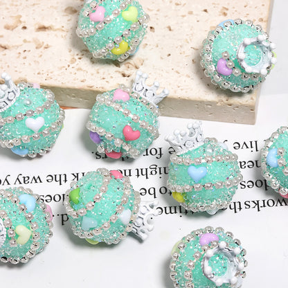 Crown Rhinestone Beads 19x24mm Colorful Heart Accents 5pcs 10