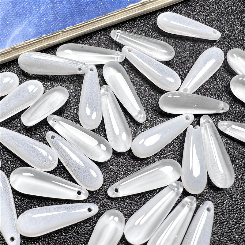 Long Teardrop Glass Beads 22mm Pale Blue Glossy 20pcs 15