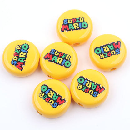 Flat Round Acrylic Beads 17mm Mario Print Colorful 50pcs 9