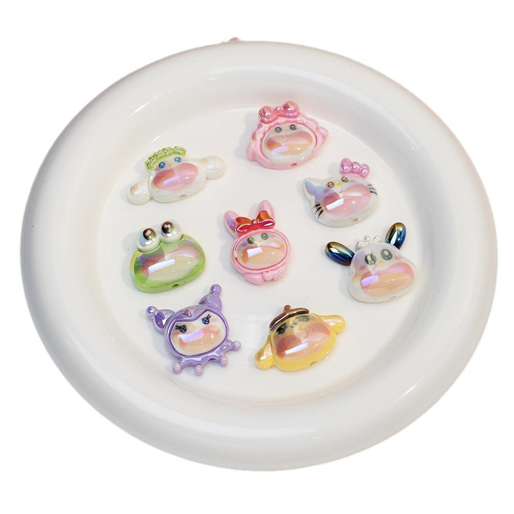 Plating Resin Character Beads Glossy Pastel Tones Big Mouth 10pcs 5
