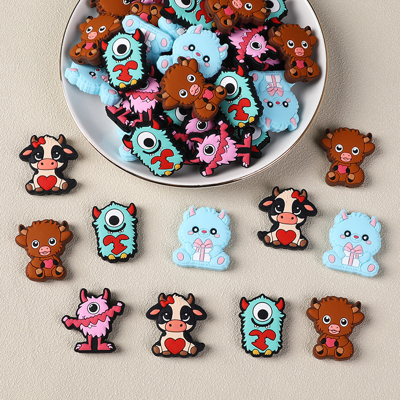 Silicone Focal Beads Valentine'S Day Monster Holding Heart 20pcs