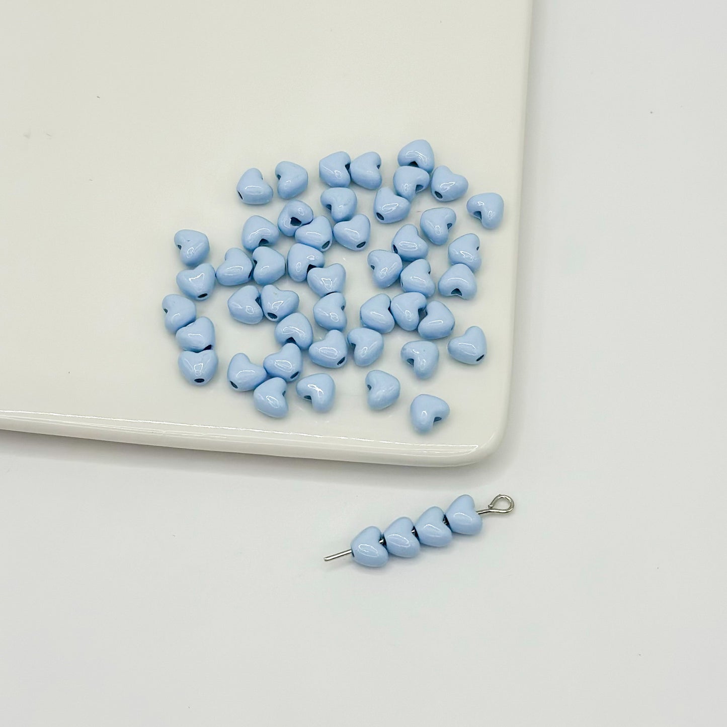 Heart Metal Beads 6mm Puffy Glossy Pastel Colors 50pcs 14