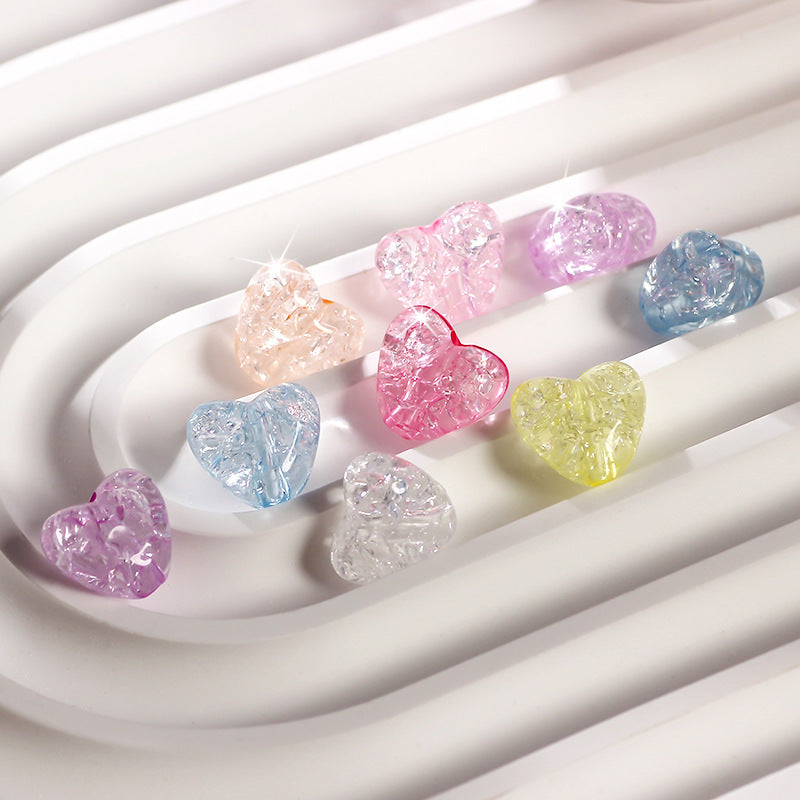 Colored Heart Acrylic Beads 11mm Crackled Translucent Pastel 100pcs