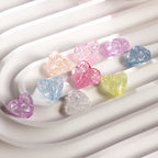 Colored Heart Acrylic Beads 11mm Crackled Translucent Pastel 100pcs