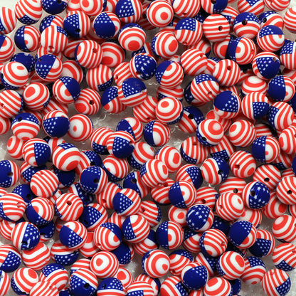Round Clay Beads 8mm American Flag Design Polymer 100pcs 5