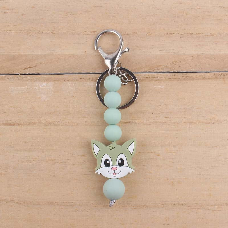 Silicone Cartoon Civet Cat Beaded Keychain Pastel Colors 10