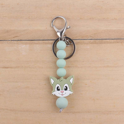 Silicone Cartoon Civet Cat Beaded Keychain Pastel Colors 10